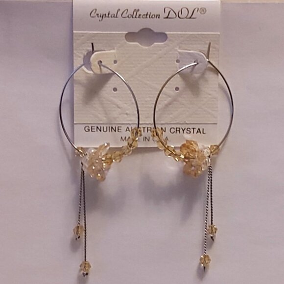 NEW Genuine Light Yellow Austrian Crystal Floral Hoop Earrings 30mm Jewelry Gift - Picture 2 of 7